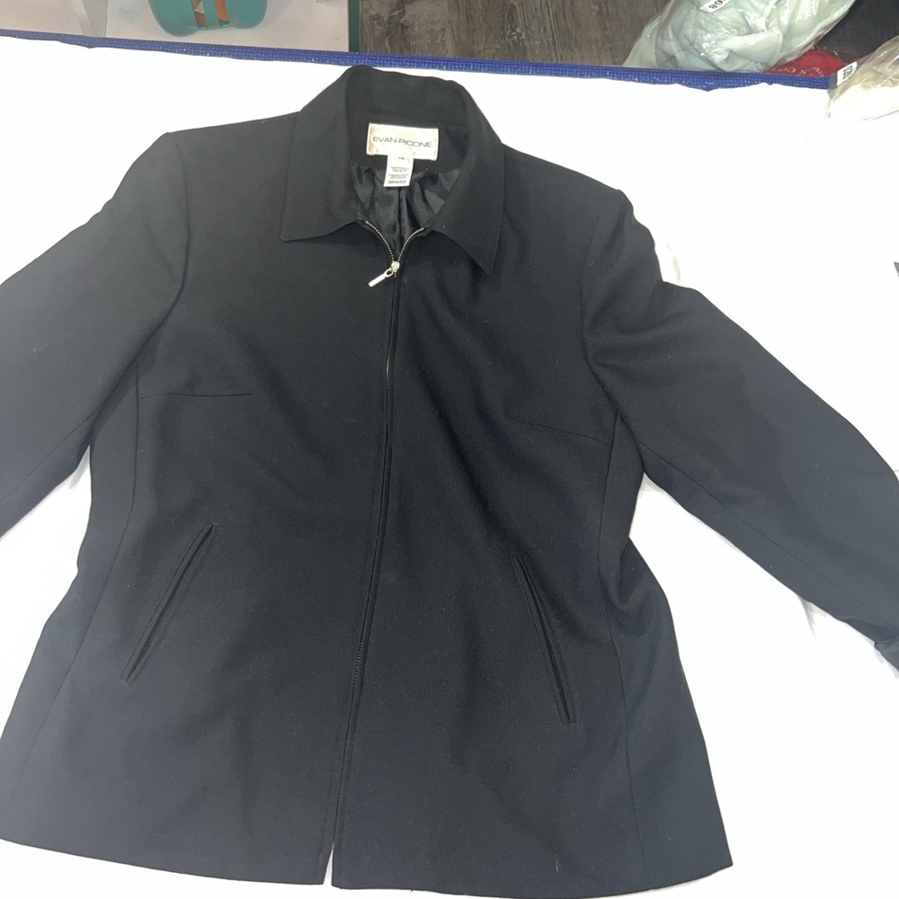 Evan Picone Full Zip Jacket Women's Size 12 Black Pockets Vintage Dressy 269